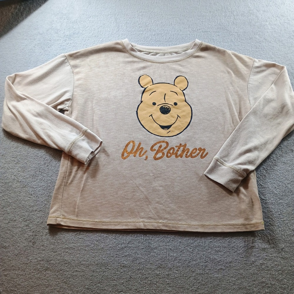 Disney Womens Winnie the Pooh Oh Bother Long Sleeve Shirt Tan L Graphic Tee